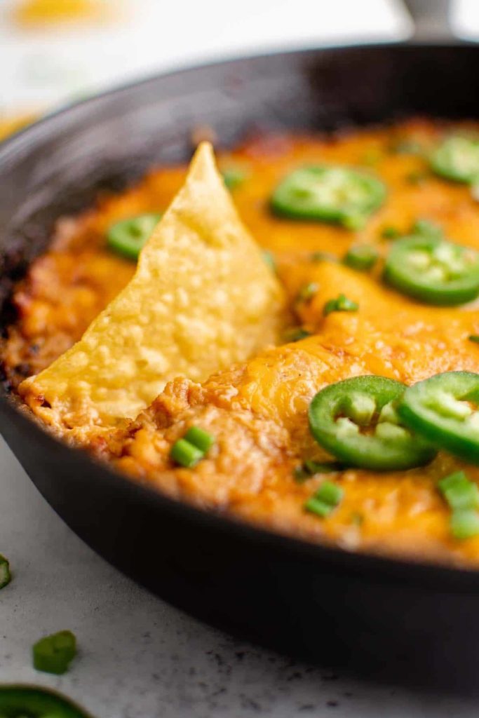 bbq chicken dip in a skillet
