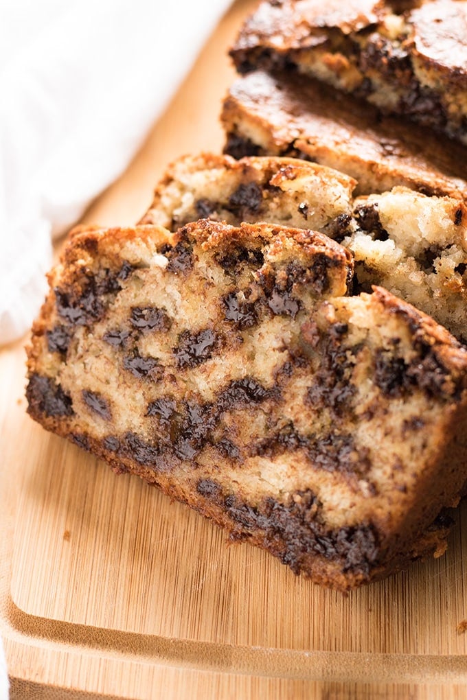 Easy banana bread recipe with chocolate chips in one bowl