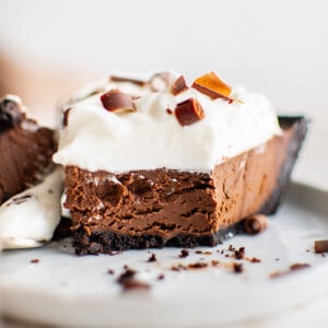 slice of chocolate cream pie on a plate
