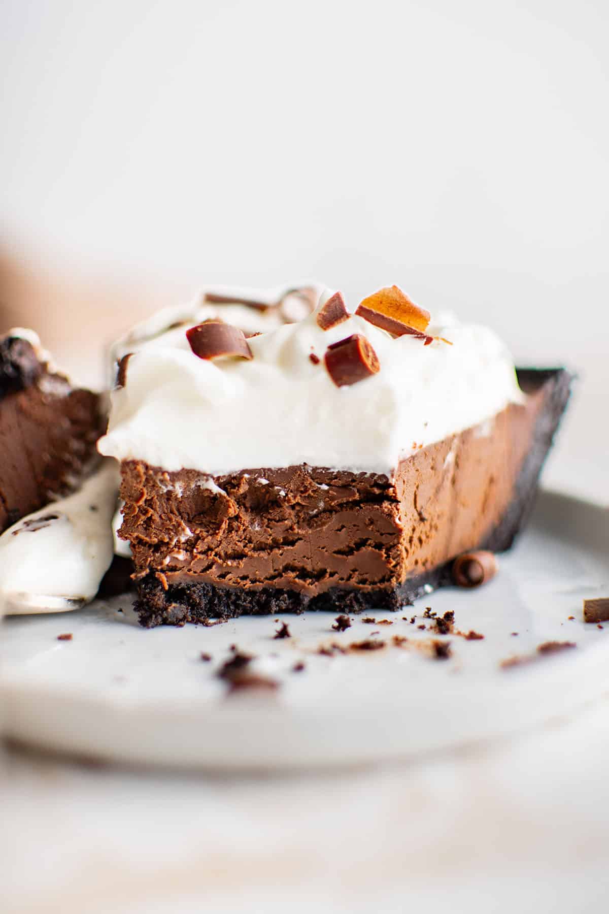 slice of chocolate cream pie on a plate