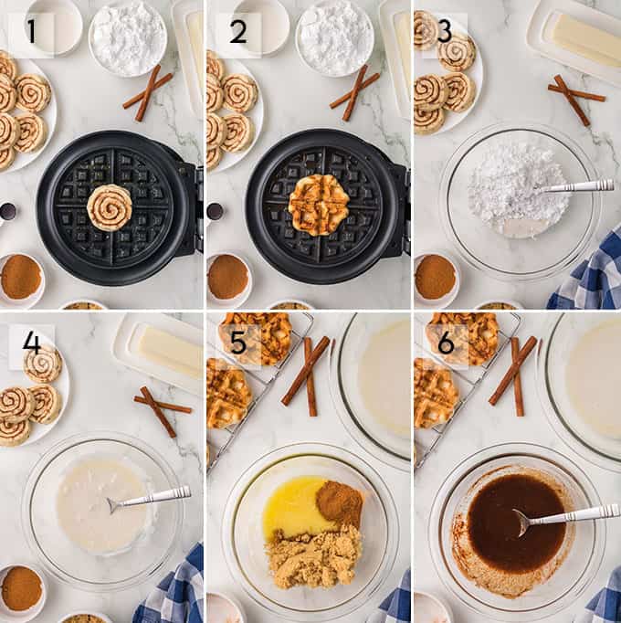 photo collage how to make cinnamon rolls in the waffle maker