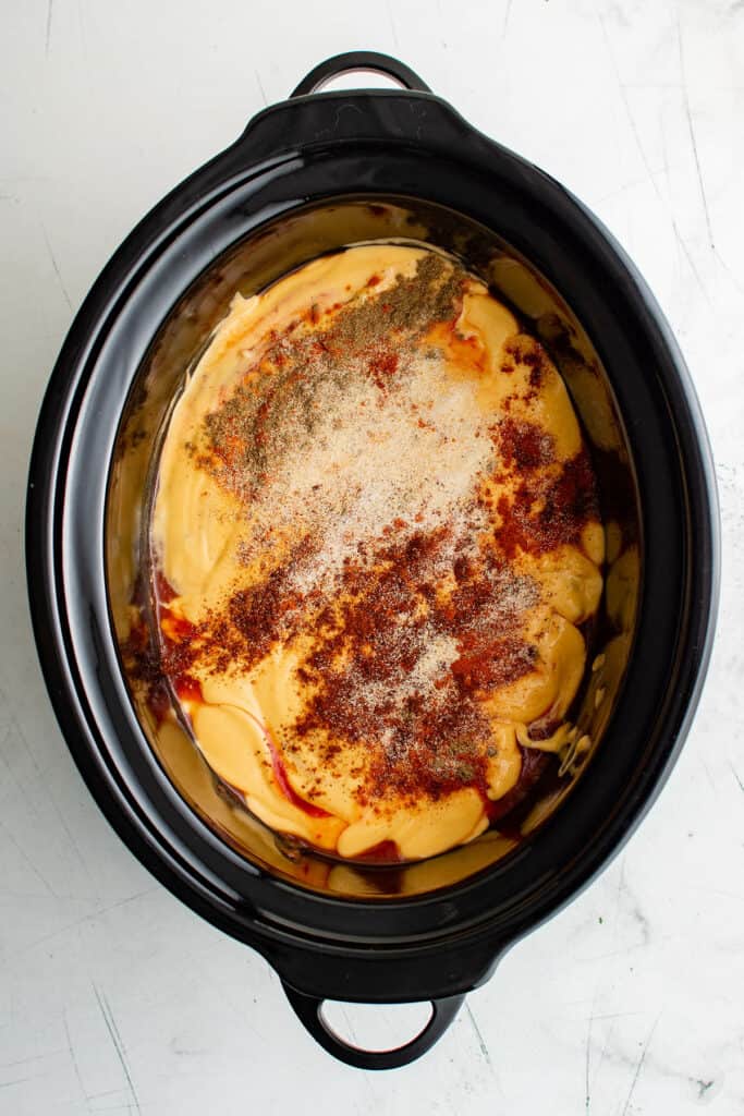 ingredients for queso chicken in the slow cooker