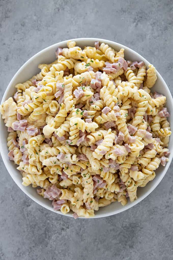 ham & cheese instant pot pasta in bowl