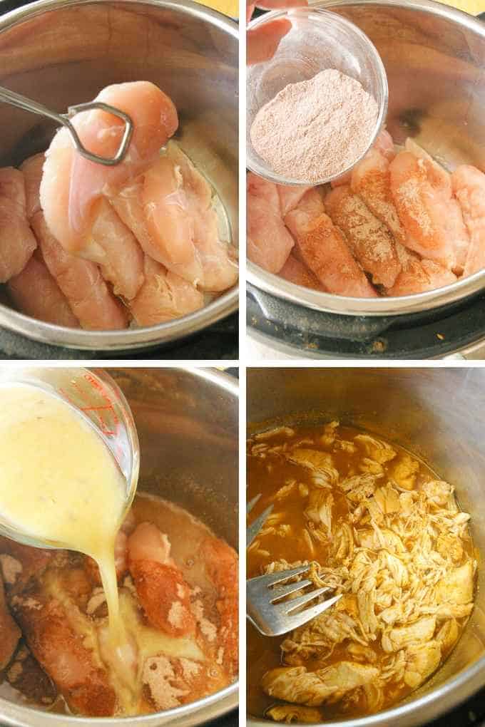 Instant Pot Taco chicken process steps collage.