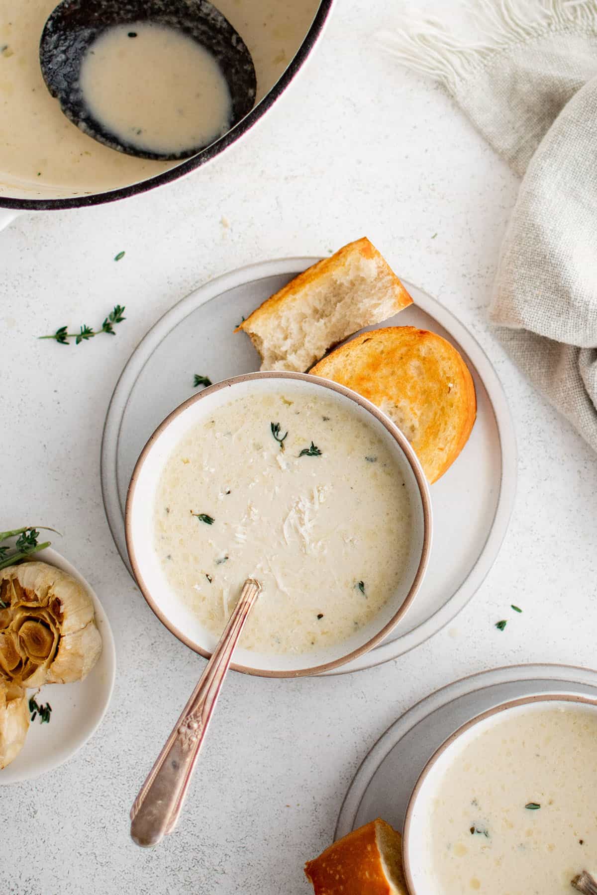bowl of roast garlic soup