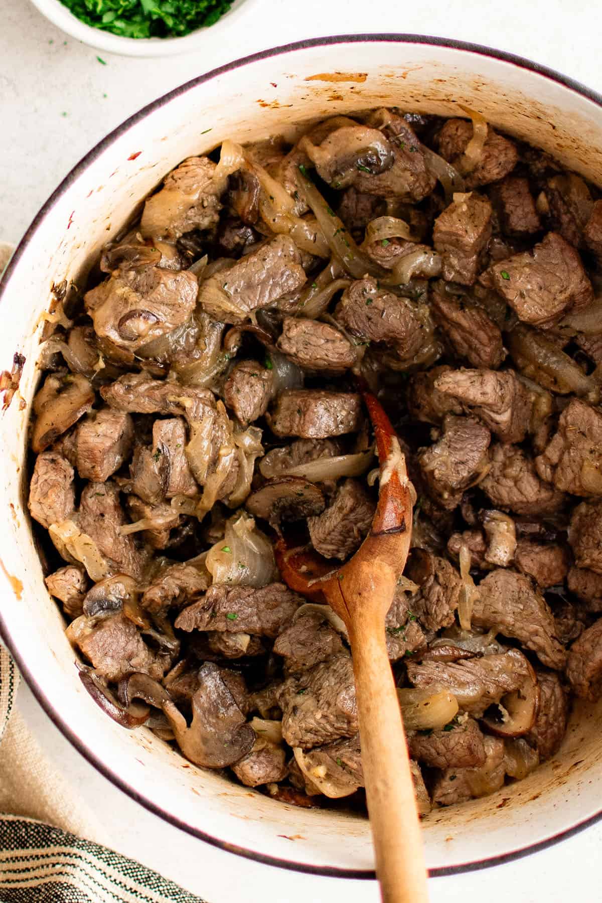 steak bites in a pot